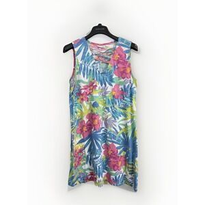 Kiwi Fresh Hawaiian‎ Tropical Floral Sleeveless Dress Womans Size L Cotton Blend